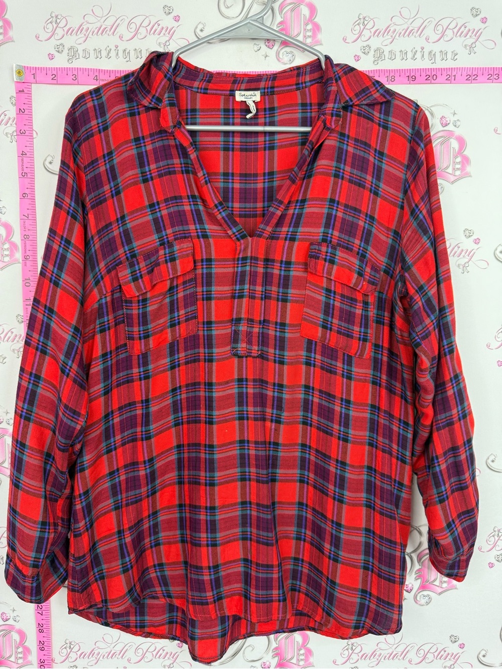 Splendid shirt Red and Navy Plaid Popover Tunic